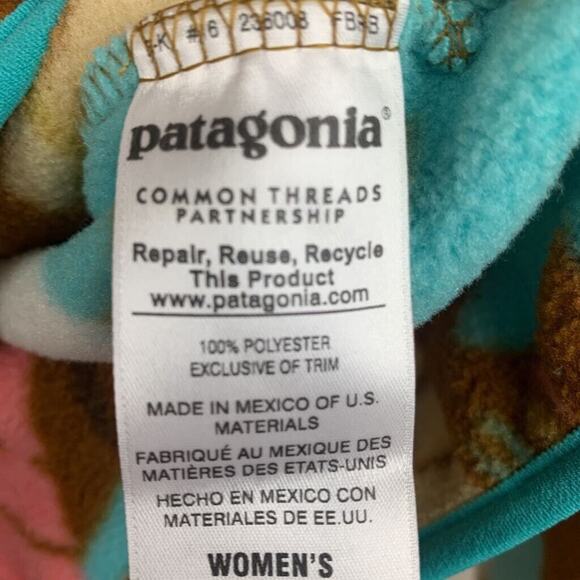 Patagonia Synchilla Fleece Womens Small Blue Tan Feather Dance Snap Close - Picture 7 of 7